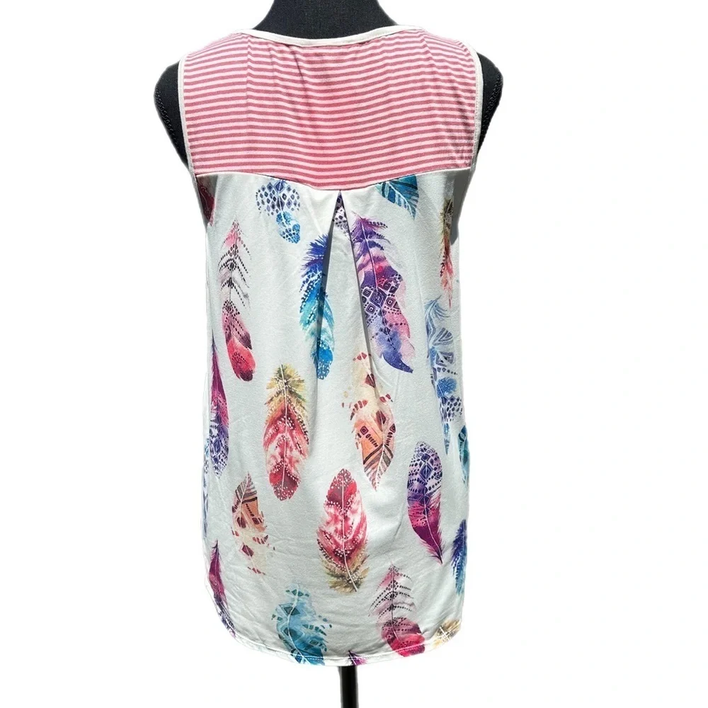 Striped & Aztec Feather Criss Cross Tank-‎ Pink - Picture 3 of 6